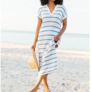 Sunset Sail Blue Striped Knit Coverup Midi Dress | Pink Lily